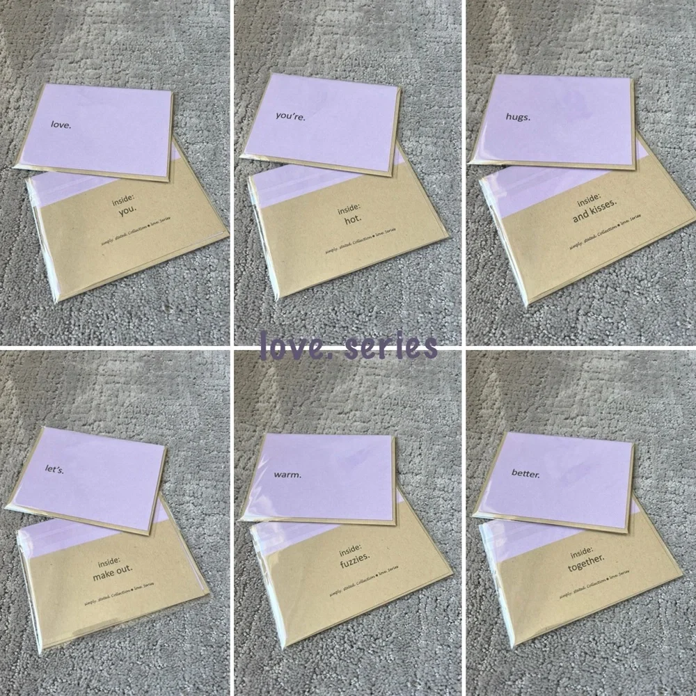 Set of 6 - Handmade Simply Stated Greeting Card Set - Love Series